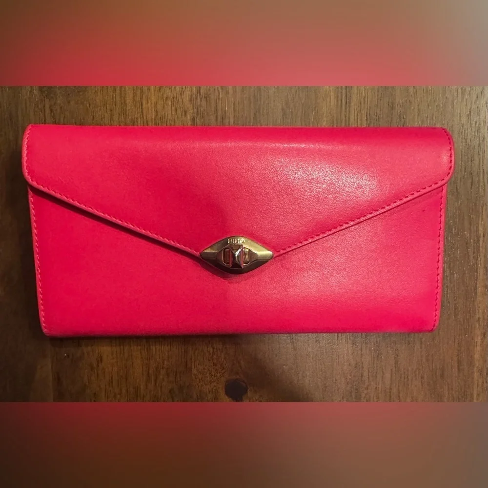 Furla Pink Leather Long Wallet with Silver Twist Lock